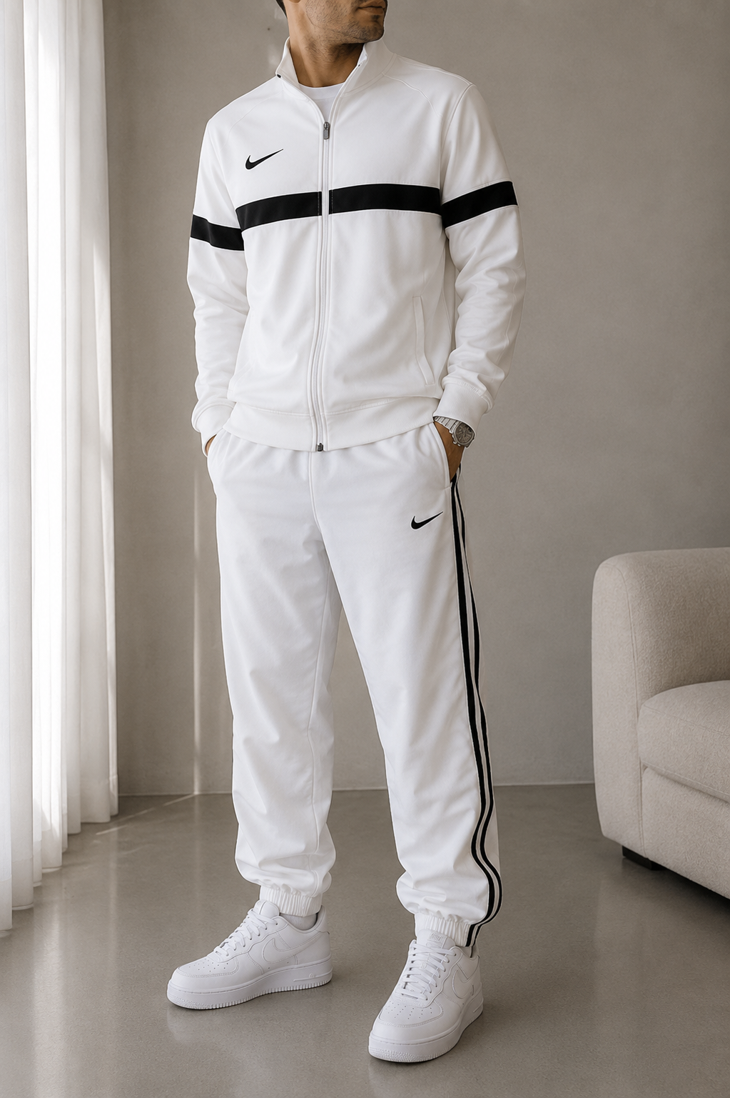 Nike Dri-FIT Track Jacket Weiß/Schwarz – Trainingsjacke Vintage Sportswear | Größe M