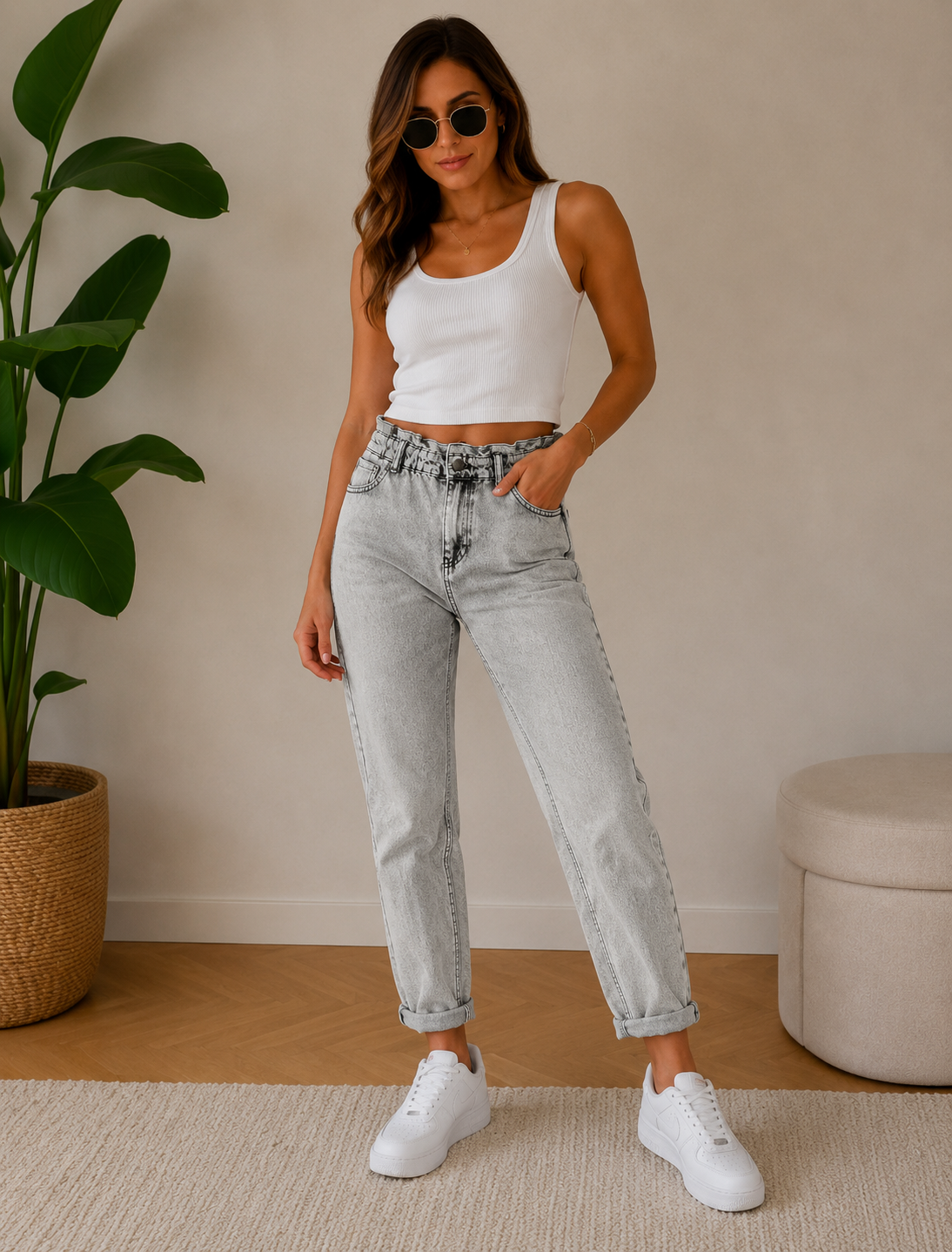 Zara Paperbag Jeans Grau Gr. 38 | High Waist Mom Fit Baggy Denim Vintage Look