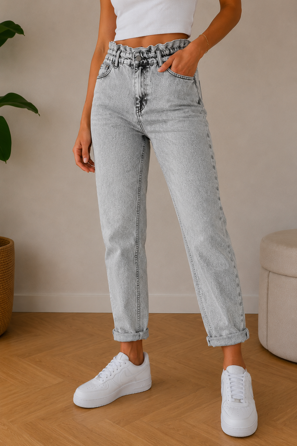 Zara Paperbag Jeans Grau Gr. 38 | High Waist Mom Fit Baggy Denim Vintage Look