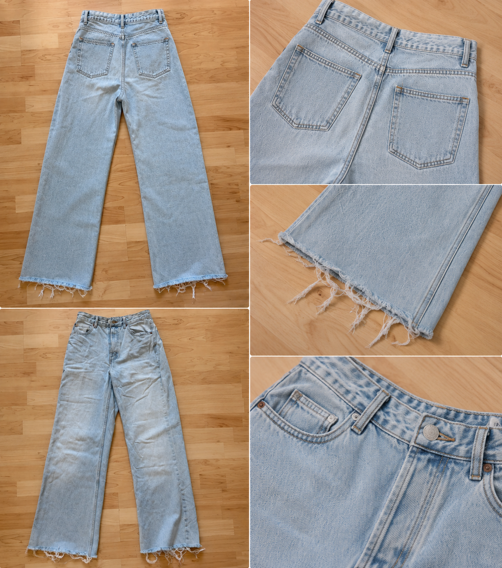 Zara Bootcut Jeans Hellblau – Trendige Wide Leg Schlagjeans mit Raw Hem | Gr. 38